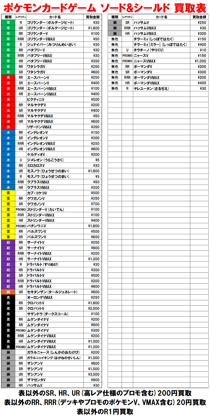 7/10更新】ポケモンカード剣盾（ソード・シールド）買取価格 / 札幌店