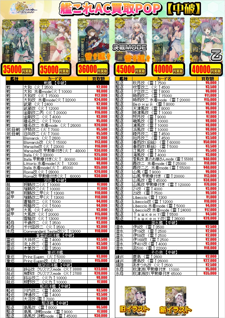 艦これアーケード】タシュケント改 ¥3,000 秋津洲改中破 ¥35,000