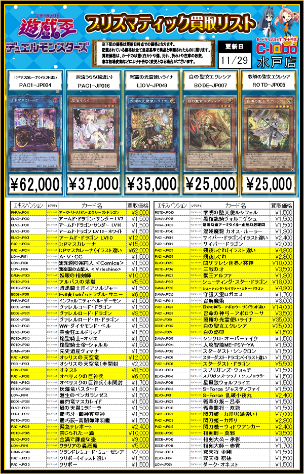 遊戯王】プリシク＆20THシク買取リスト更新しました！【I:P