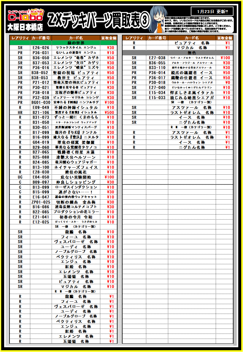 Z/X】全体買取表更新 1/23更新！！ / 大阪日本橋店の店舗ブログ 