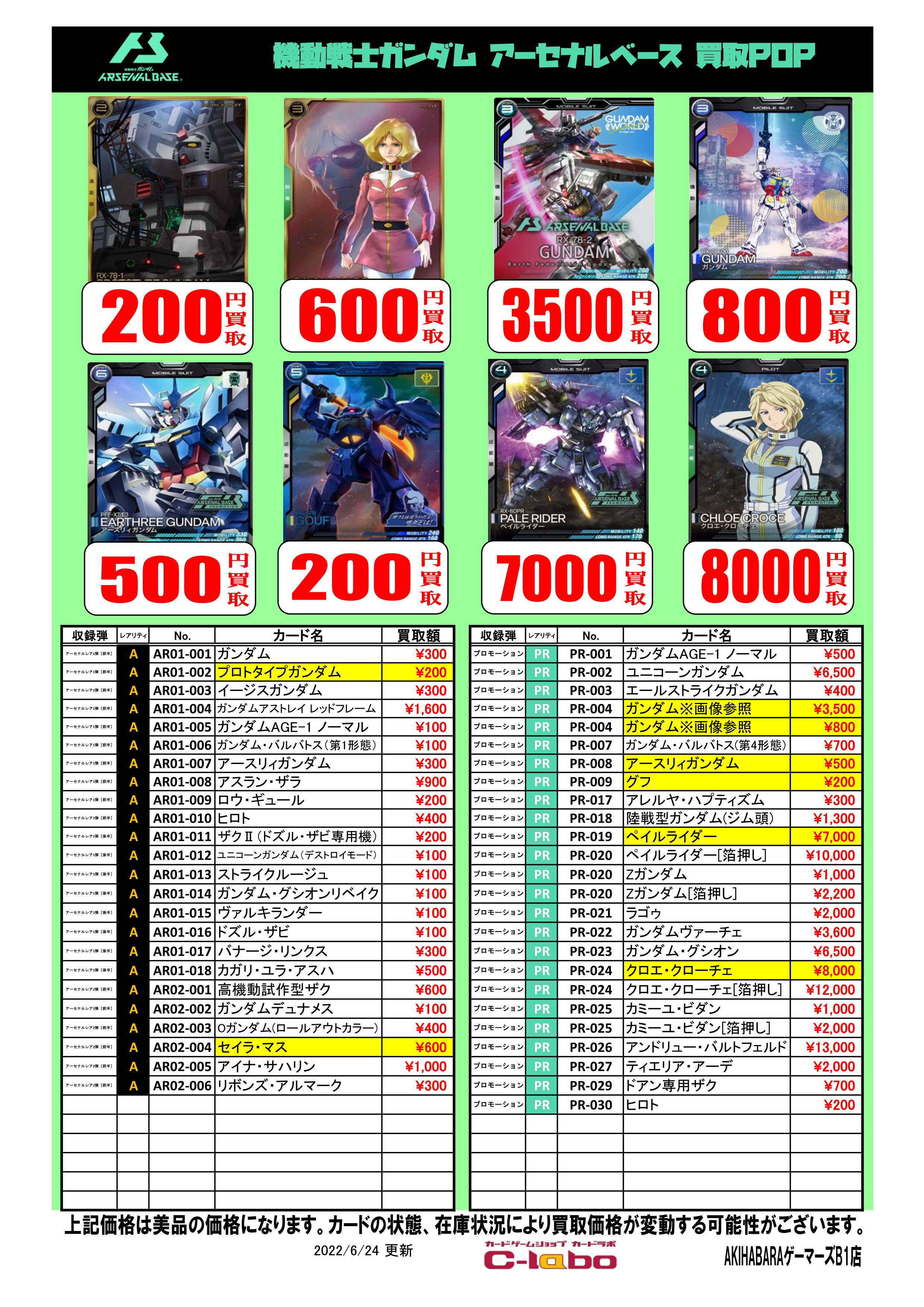 【機動戦士ガンダム アーセナルベース】買取情報【6/24】 / AKIHABARAゲーマーズB1店の店舗ブログ - カードラボ