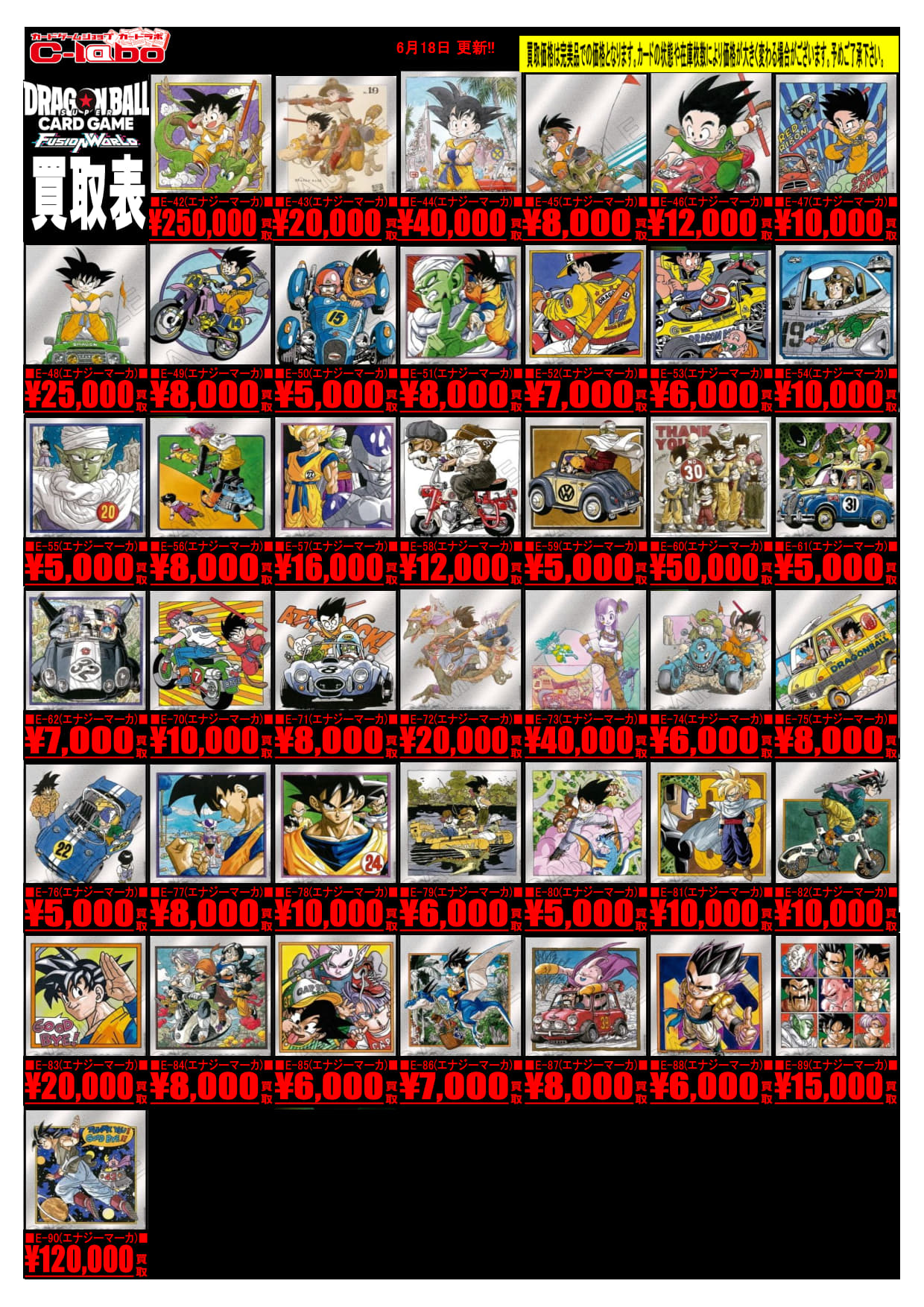 オタロード本店】ドラゴンボールフュージョンワールド買取表